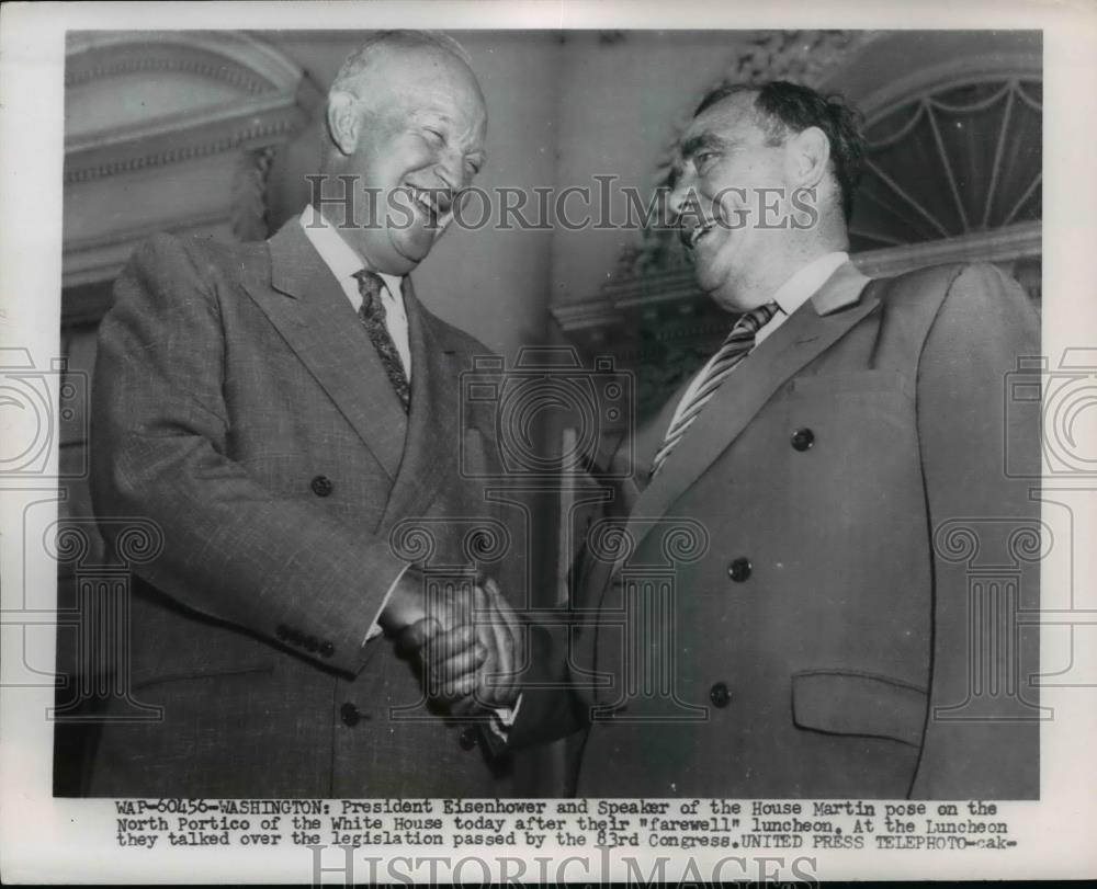 1954 Press Photo Pres.Eisenhower and Speaker of the House Martin at White House. - Historic Images
