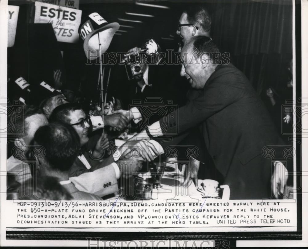 1956 Press Photo Adlai Stevenson and Estes Kerauver campaining at Harrisburg Pa. - Historic Images