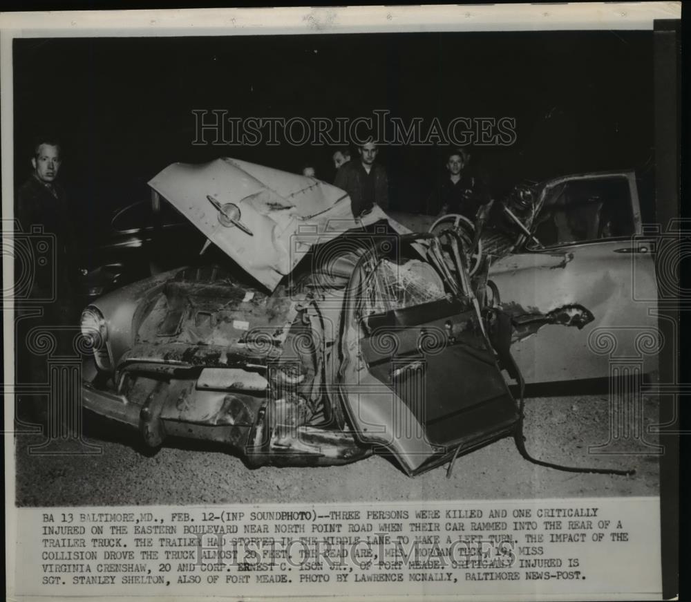1954 Press Photo Baltimore Three person killed and one critically injured - Historic Images