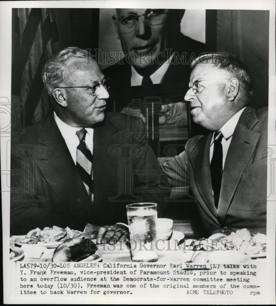 1950 Press Photo California Governor Earl Warren Frank Freeman of Paramount - Historic Images