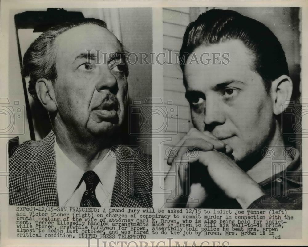 1952 Press Photo Joe Tenner and Victor Stoner, Wanted for Attempted Murder in SF - Historic Images