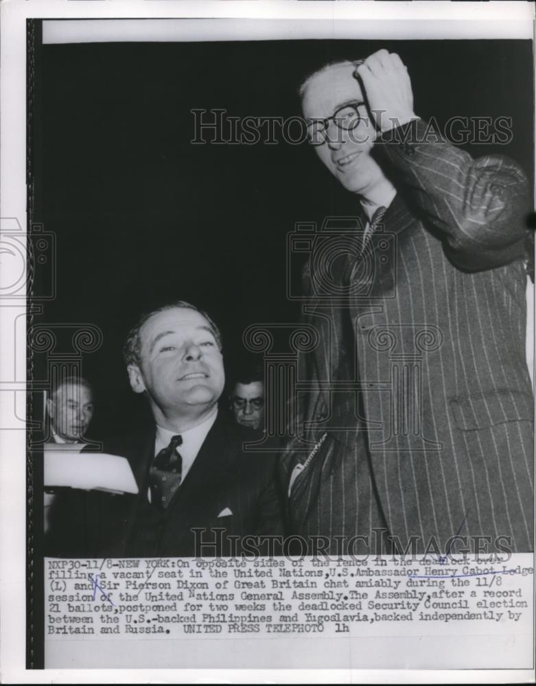 1955 Press Photo U.S. Ambassador Henry Cabot And Sir Pierson Dixon - Historic Images