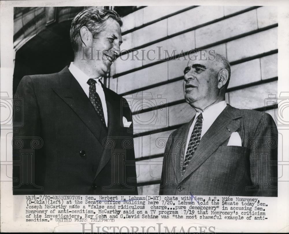 1953 Press Photo Washington Herbert H Lehman With Mike Monroney Talking Together - Historic Images