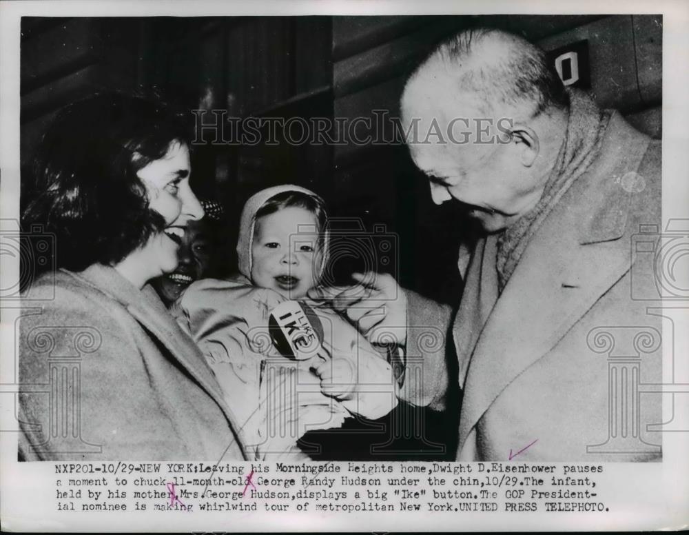 1952 Press Photo General Dwight Eisenhower, Mrs George Hudson &amp; son George - Historic Images