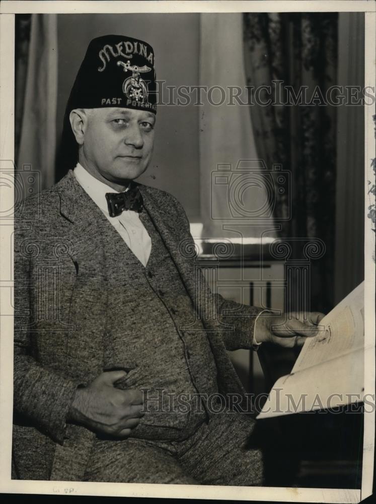 1931 Press Photo of Thomas J. Houston, Illustrious Imperial Potentate. - Historic Images