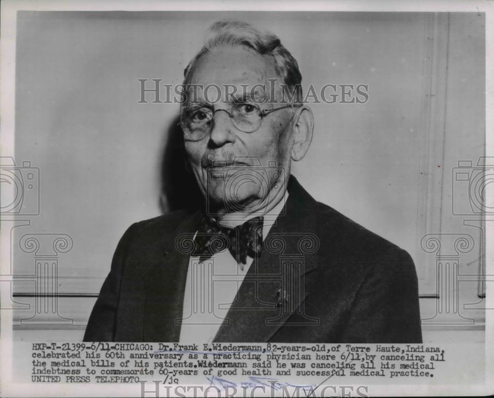 1954 Press Photo Dr. Frank Wiedermann celebrates 60 years of practice - Historic Images