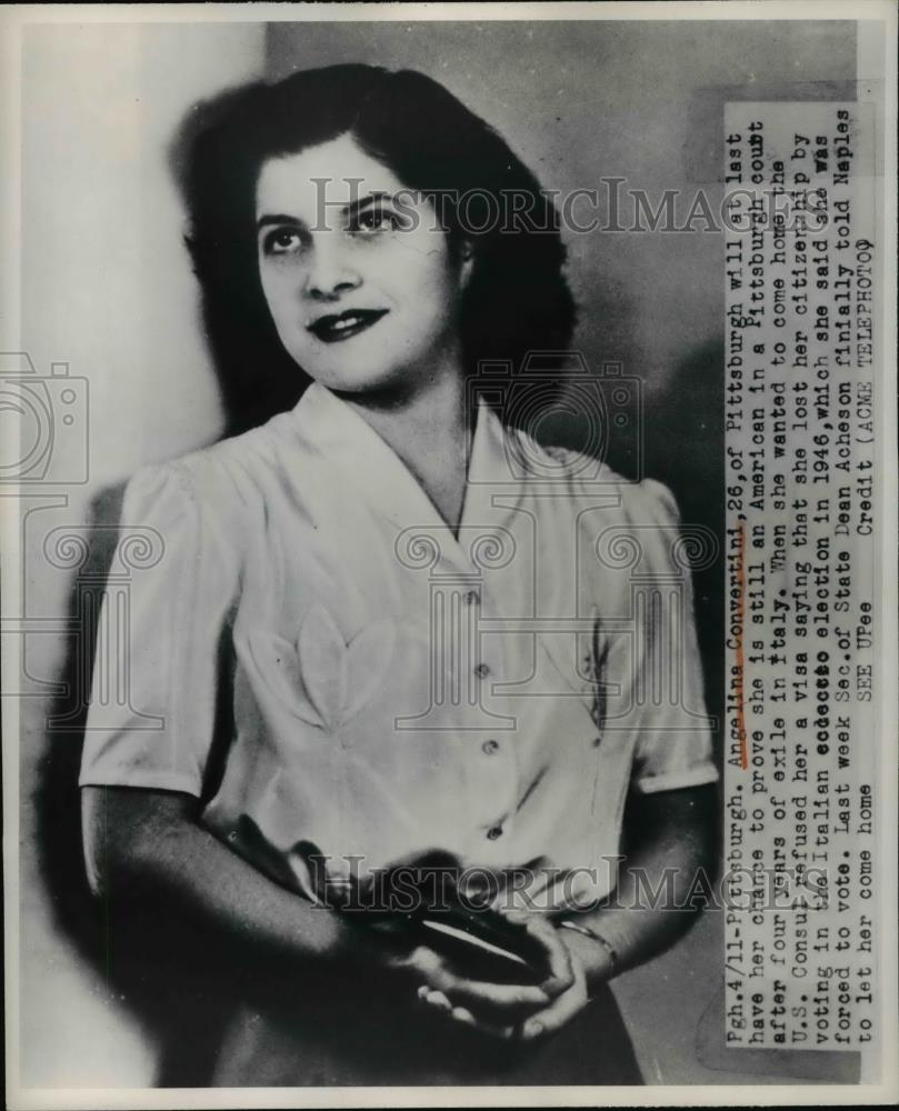 1950 Press Photo Pittsburgh Angelina Convertini, Exile In Italy Lost Citizenship - Historic Images