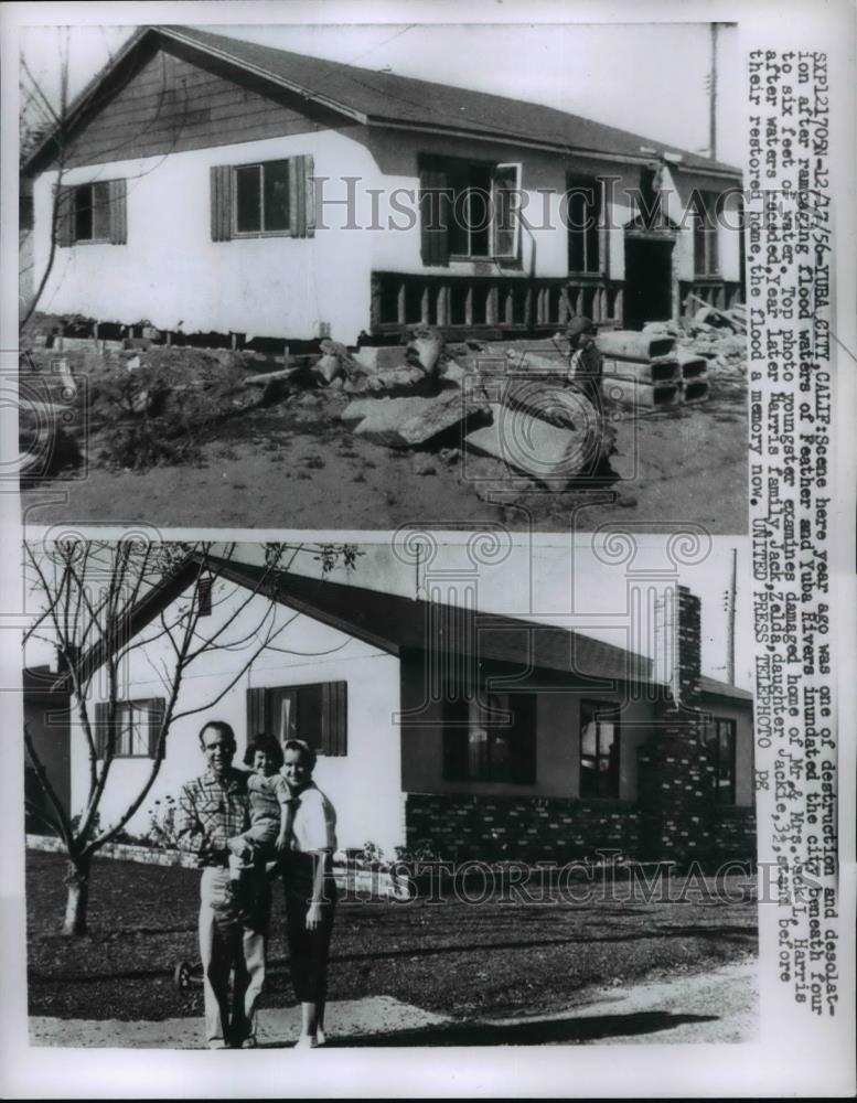 1956 Press Photo Water Floods destroyed Homes at Yuba City California. - Historic Images