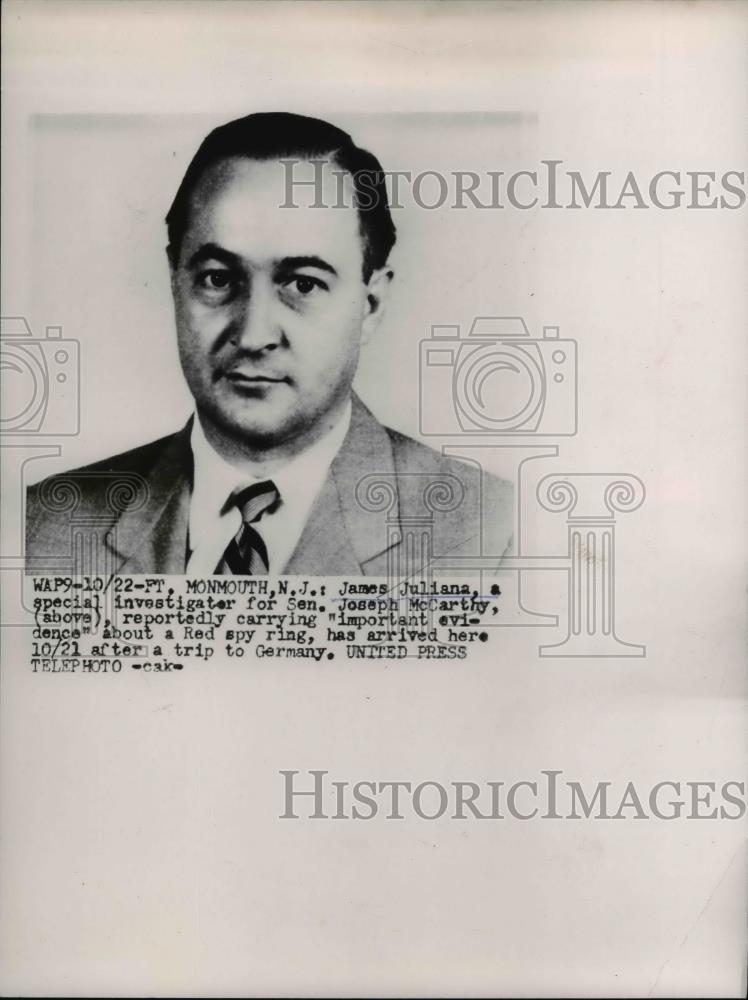 1953 Press Photo Monmouth NJ Joseph Juliana, investigator for Sen McCarthy. - Historic Images