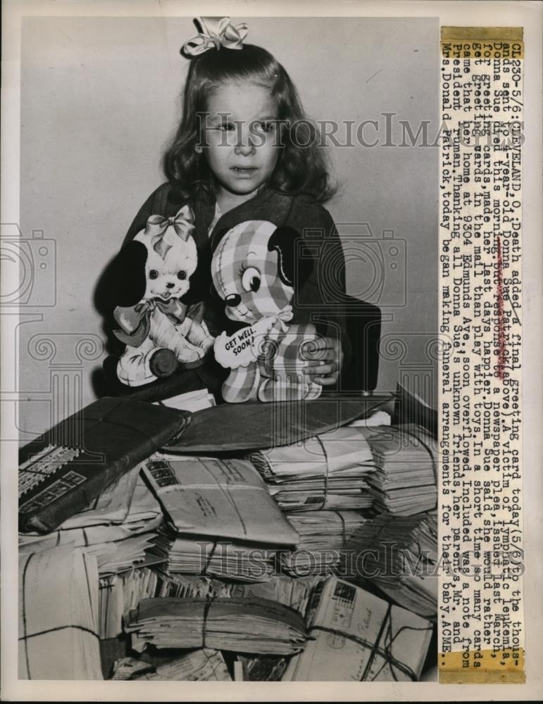 1948 Press Photo Cleveland Thousands of greeting cards were sent to Donna. - Historic Images