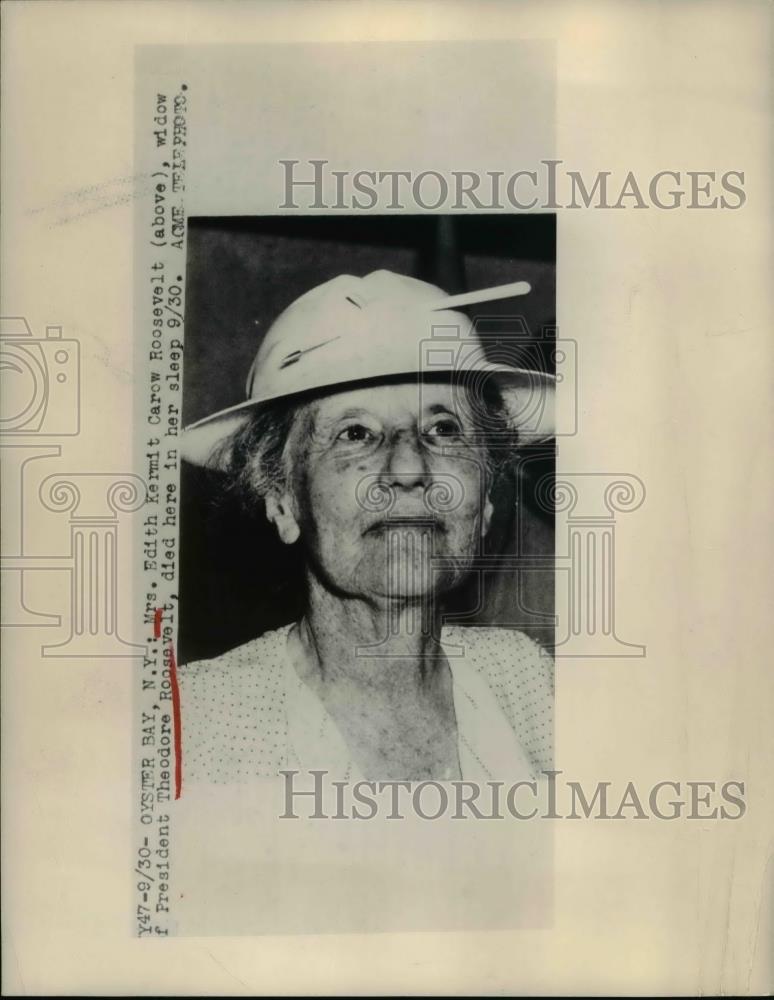 1948 Press Photo Oyster Bay NY Mrs Edith KC Roosevelt widow of Pres T Roosevelt - Historic Images