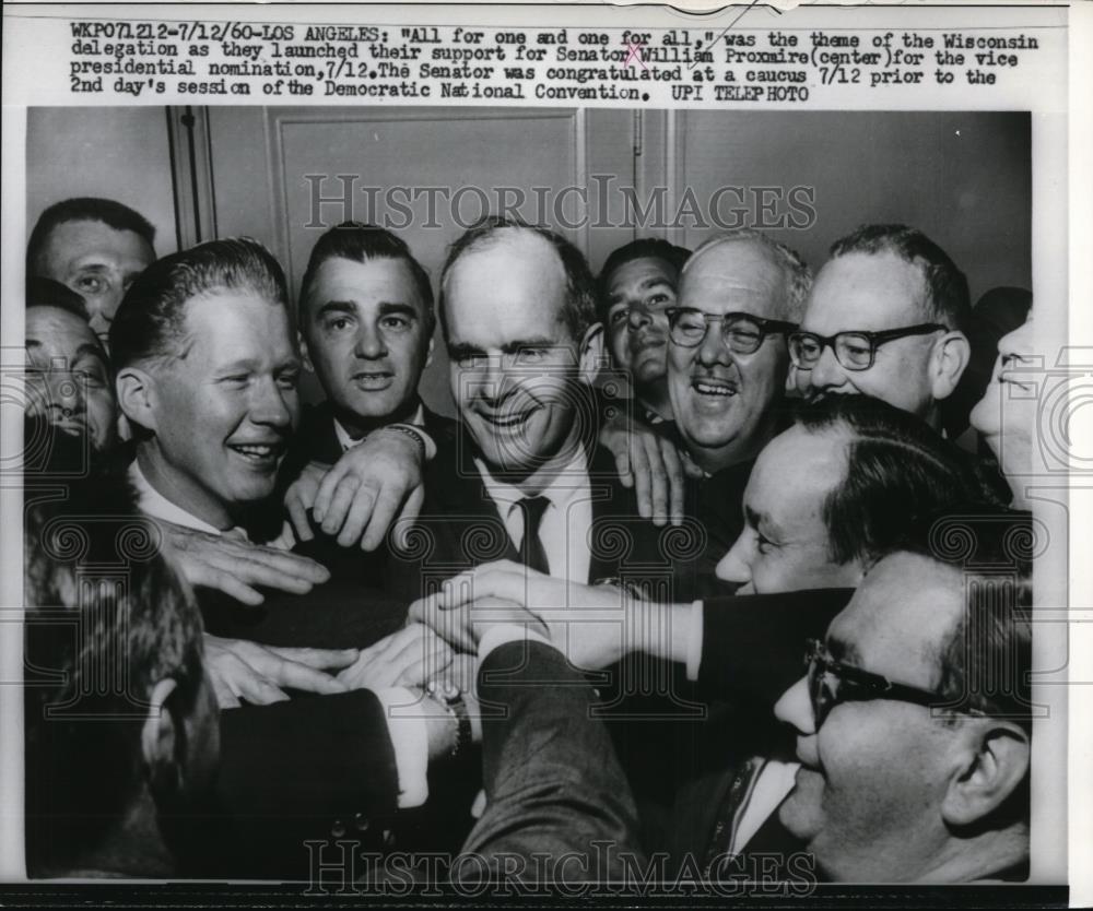 1960 Press Photo Wisc. Senator Wm. Proxmire(C) for VP at Democratic Convention - Historic Images