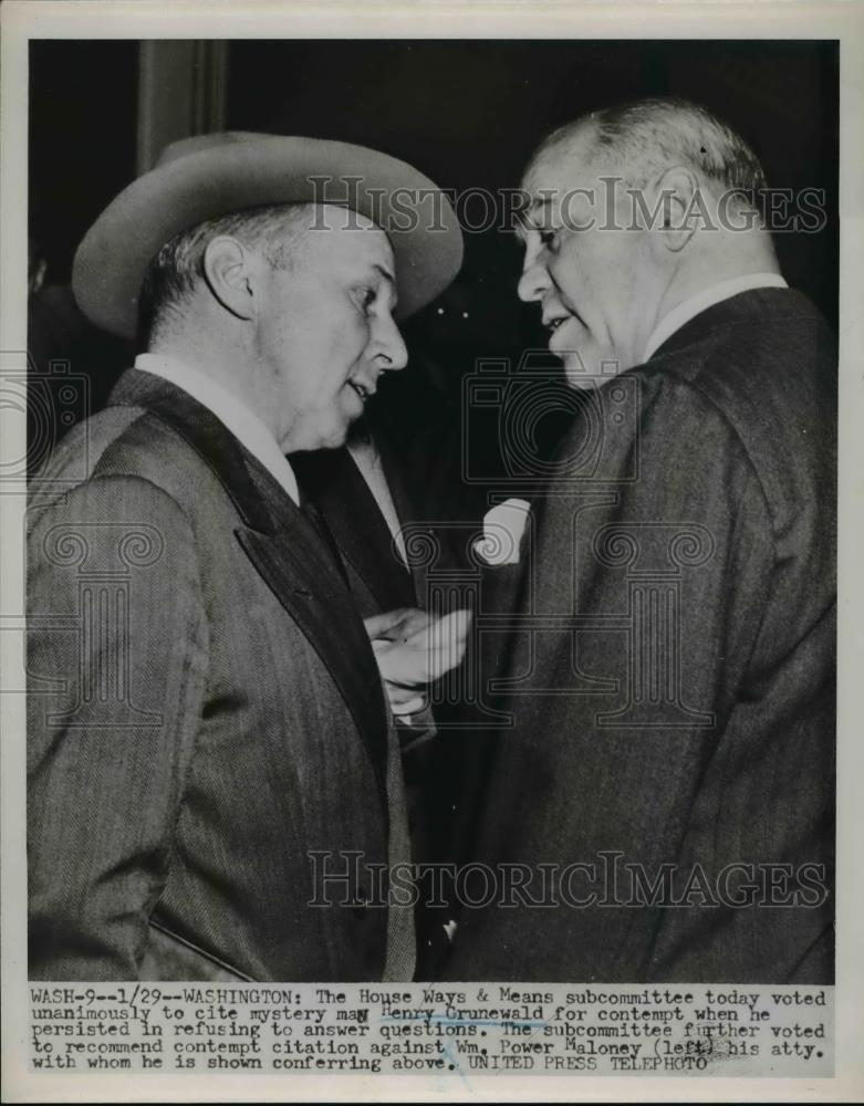 1952 Press Photo Henry Grunewald pictured with Attorney William Maloney - Historic Images