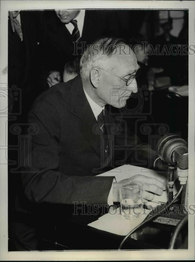 1938 Press Photo Dr Arthur E Morgan ex chairman of TVA at Congress committee - Historic Images