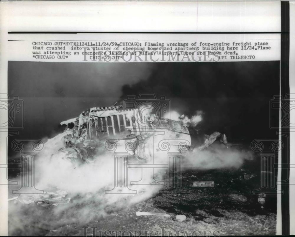 1959 Press Photo Freight Plane Crashes Into Housing in Chicago - nee71545 - Historic Images