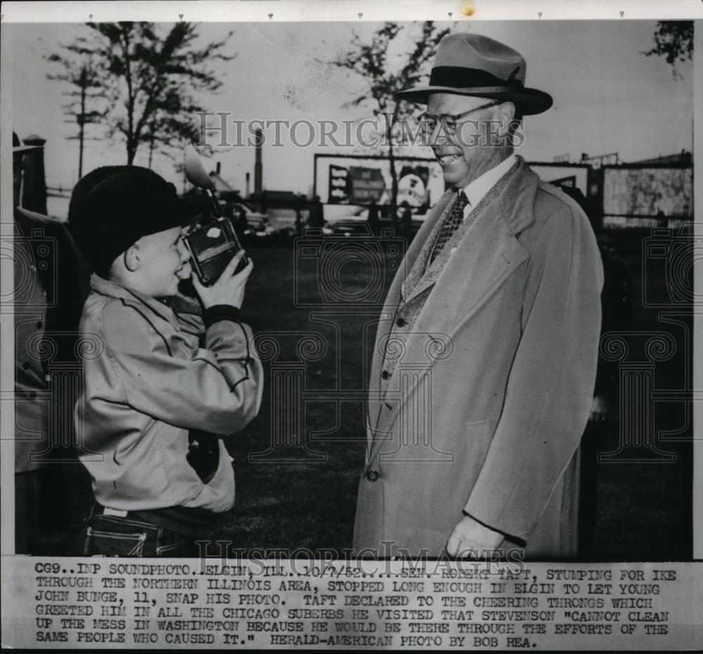 1952 Press Photo Sen Robert Taft Stumping for Ike in Northern Illinois - Historic Images