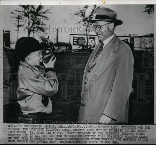 1952 Press Photo Sen Robert Taft Stumping for Ike in Northern Illinois - Historic Images