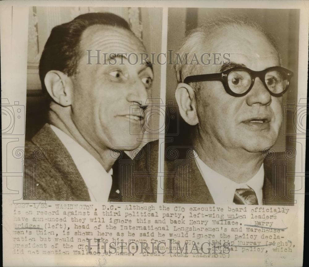 1948 Press Photo Left Wing union leaders will back Henry Wallace (R) - Historic Images