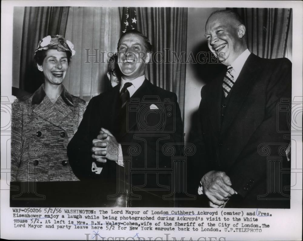 1956 Press Photo Pres.Eisenhower with Lord Mayor of London Cuthbert Ackroyd - Historic Images