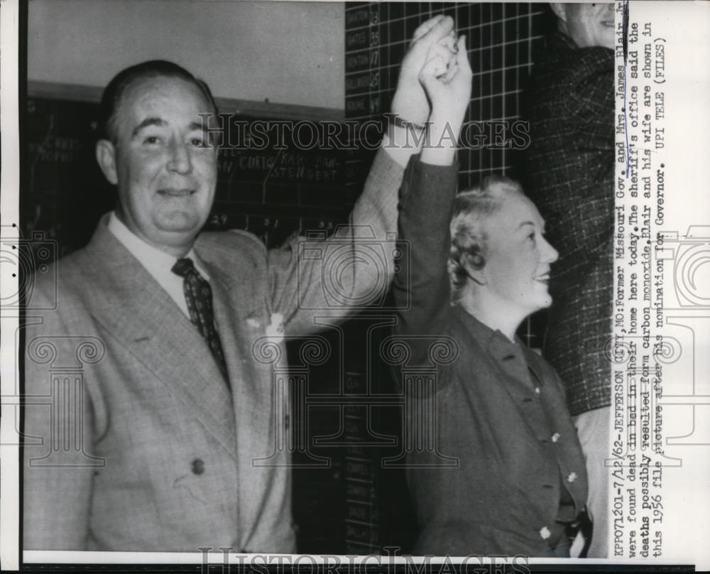 1962 Press Photo Former Gov and Mrs James Blair Jr Found Dead in Jefferson City - Historic Images