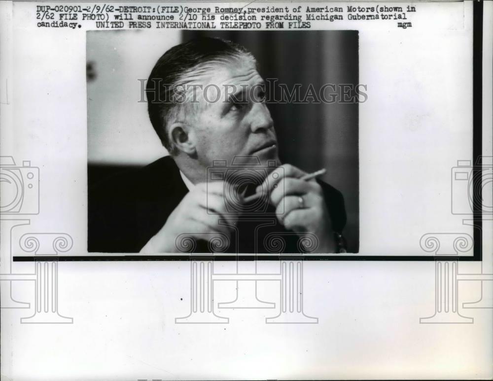 1962 Press Photo George Romney President of American Motors to Run Governor - Historic Images