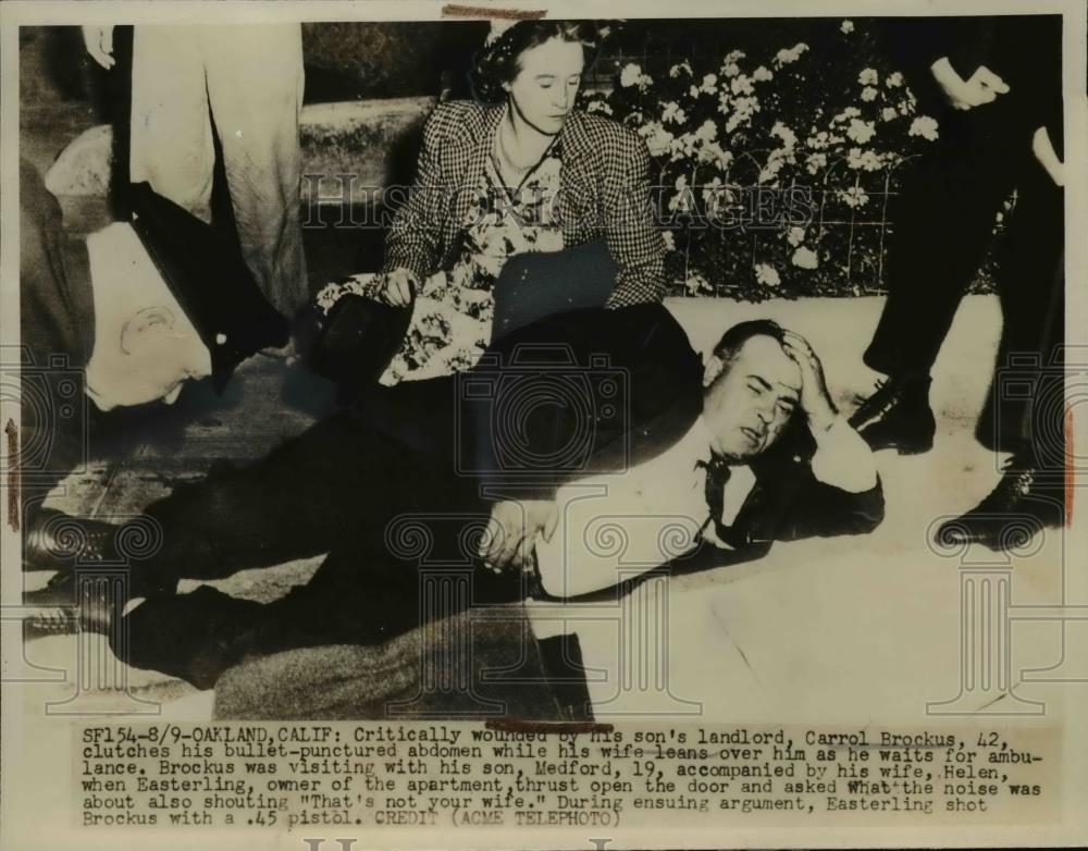 1947 Press Photo Carrol Brockhus wounded by sons landlord, Medford Shooting - Historic Images