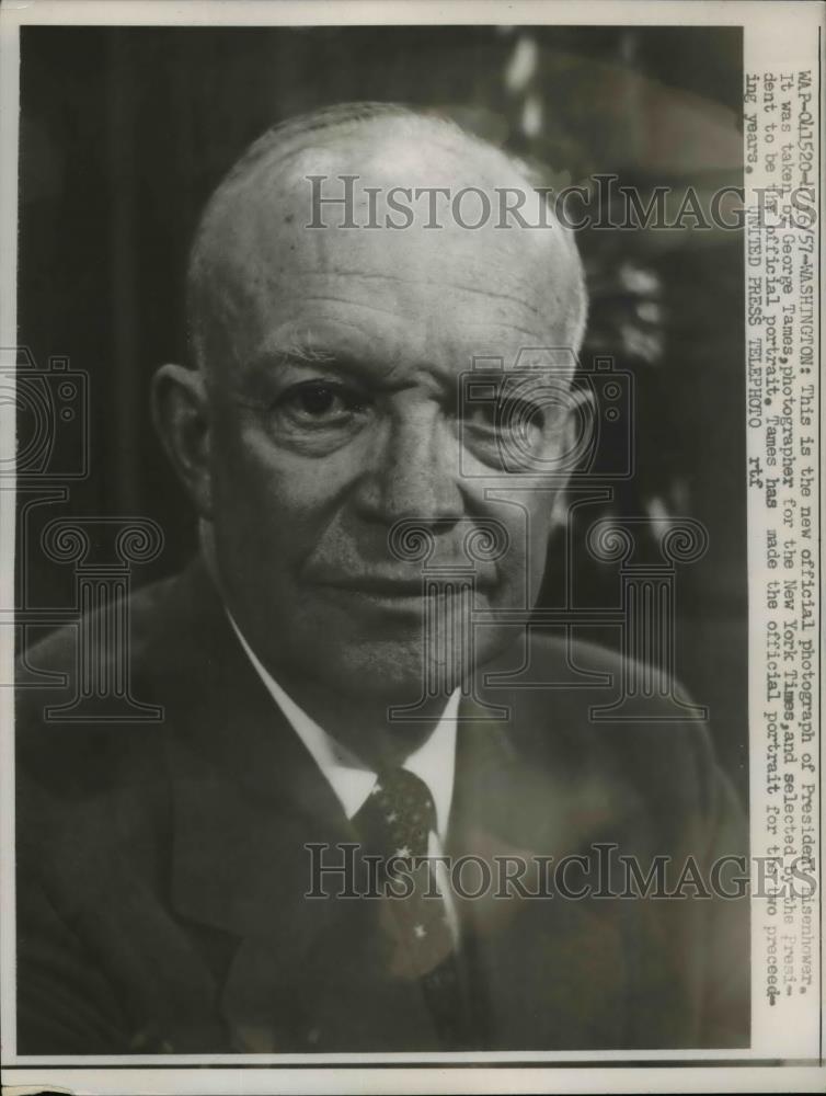 1957 Press Photo President Eisenhower in his official portrait - nee80564 - Historic Images