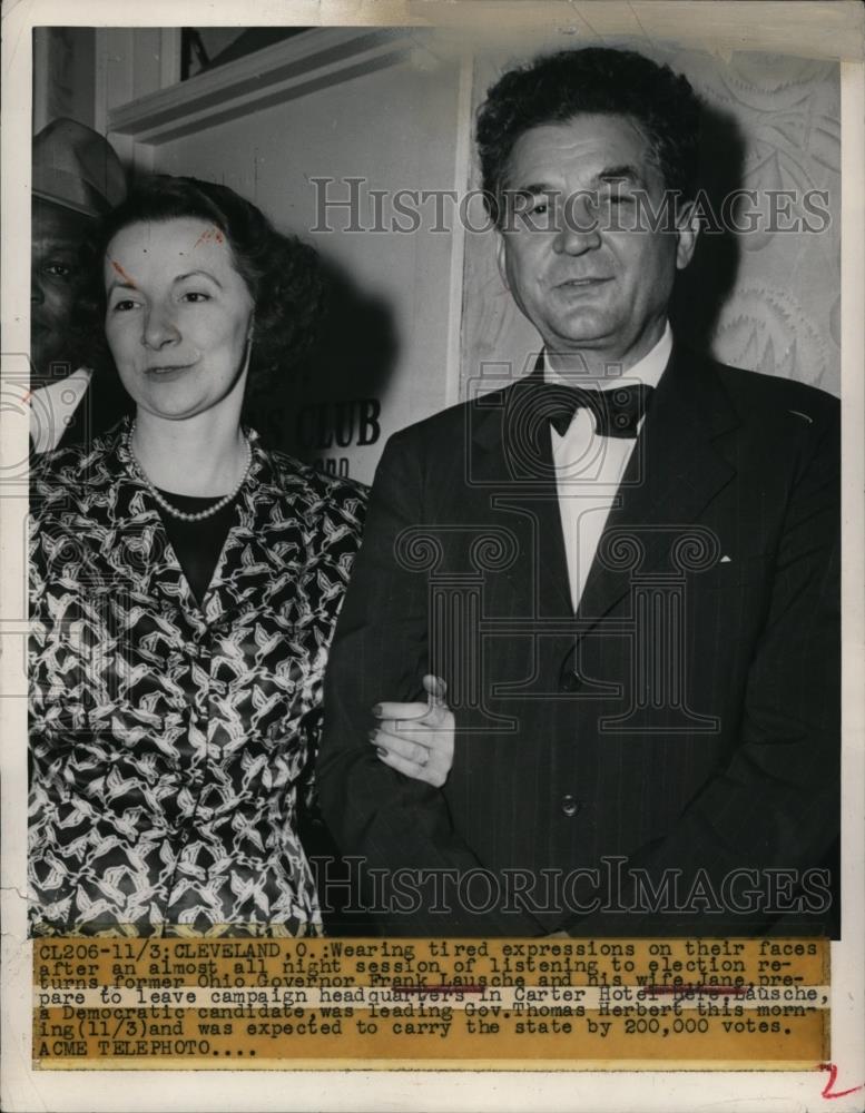 1948 Press Photo Ohio Governor Frank Lauche &amp; Wife Jane Leaving Campaign HQ - Historic Images