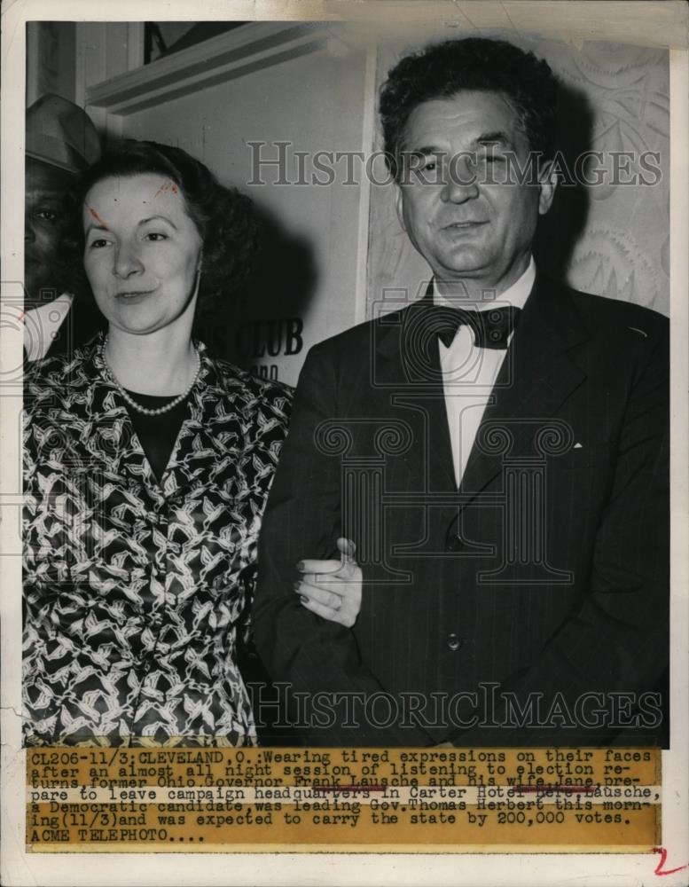 1948 Press Photo Ohio Governor Frank Lauche & Wife Jane Leaving Campaign HQ - Historic Images