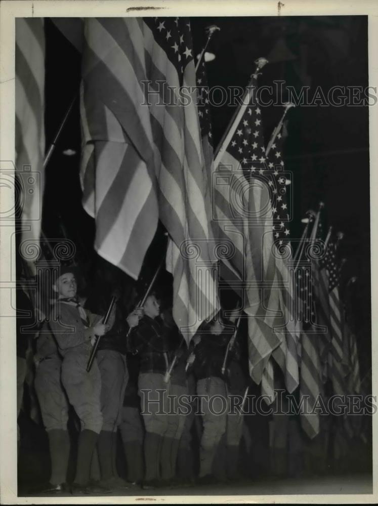 1940 Press Photo Boy Scouts at ceremony at an arena in Cleveland Ohio - Historic Images