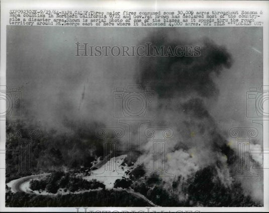 1964 Press Photo Forest Fires throughout Sonoma and Napa Countries. - Historic Images