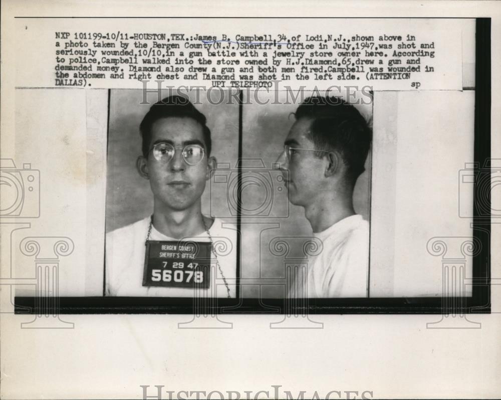 1958 Press Photo Robbery Suspect Mugshot of James B. Campbell Houston Texas - Historic Images