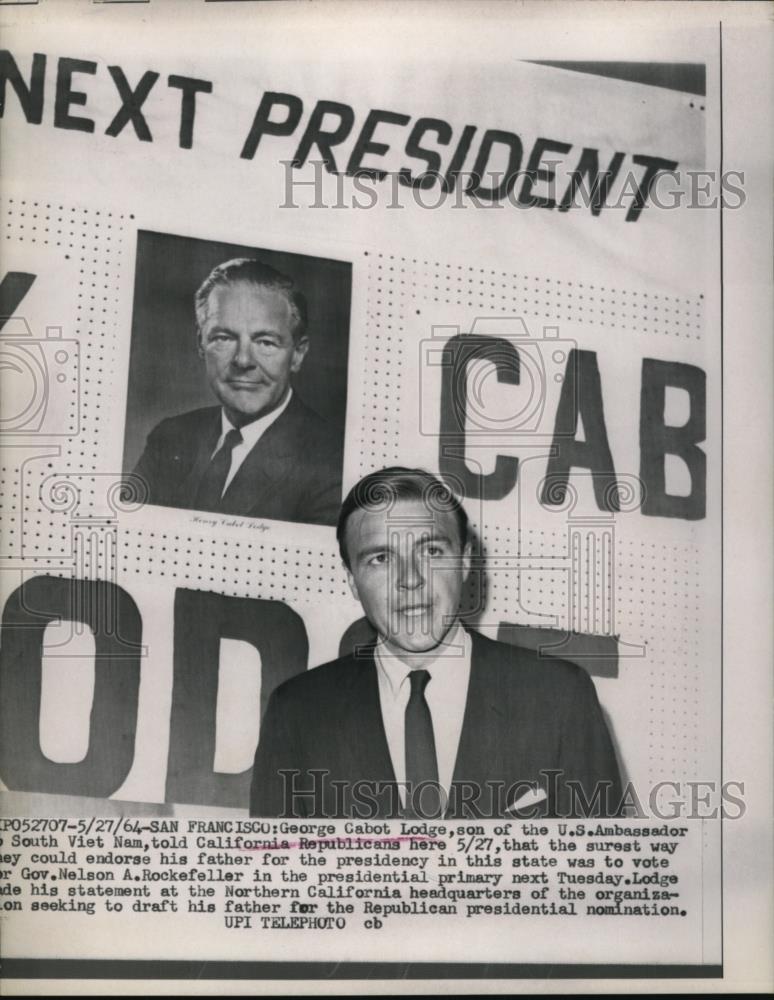 1964 Press Photo George Cabot Lodge Jr. endorese father for Presidency. - Historic Images