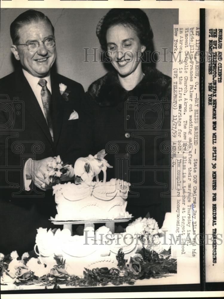 1959 Press Photo Ray Bliss, State GOP Chairman and his bride Ellen Frances. - Historic Images