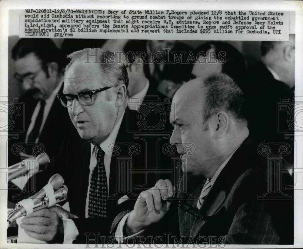 1970 Press Photo Secretary State William P. Rogers &amp; Melvin Laird Before Senate - Historic Images