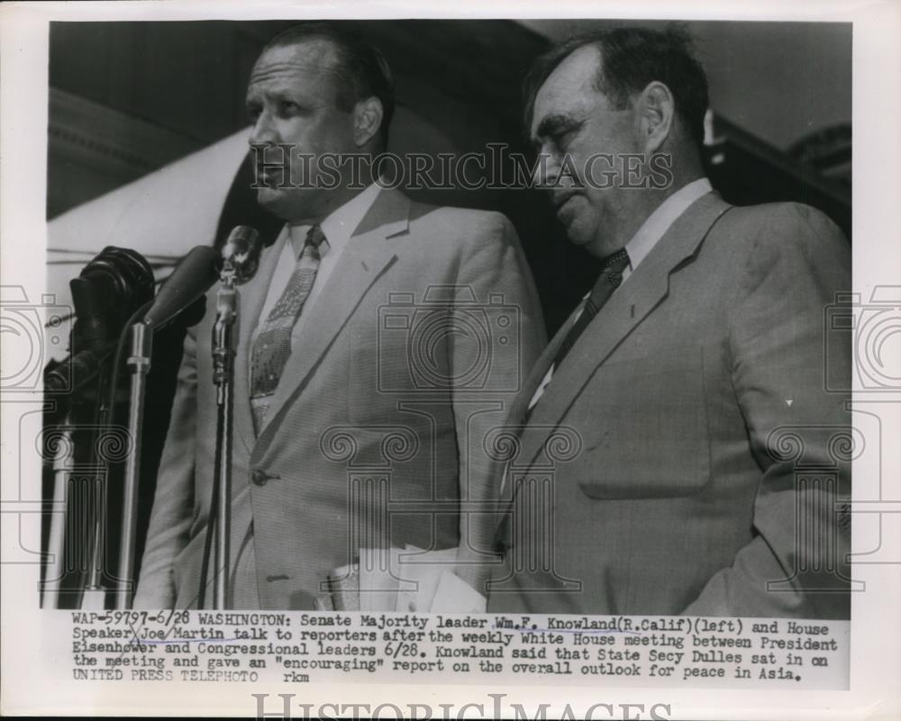 1954 Press Photo Wm. F.Knowland and Joe Martin talks after a White House meeting - Historic Images