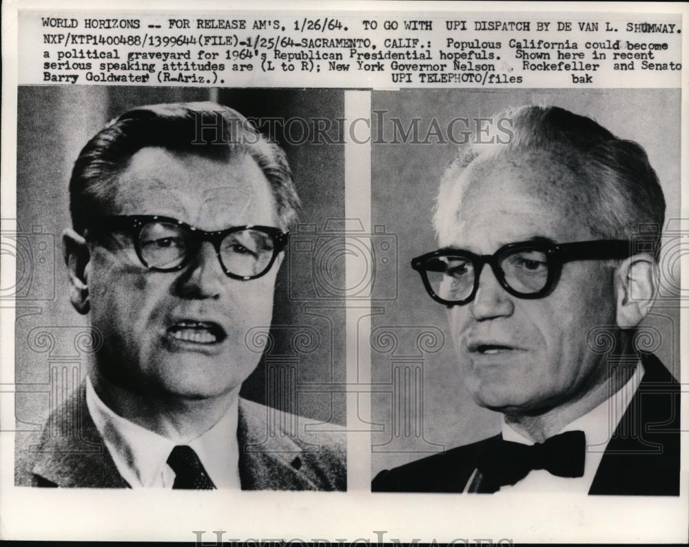 1964 Press Photo New York Governor Nelson Rockefeller & Senator Barry Goldwater - Historic Images