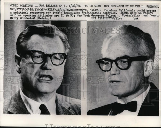 1964 Press Photo New York Governor Nelson Rockefeller & Senator Barry Goldwater - Historic Images