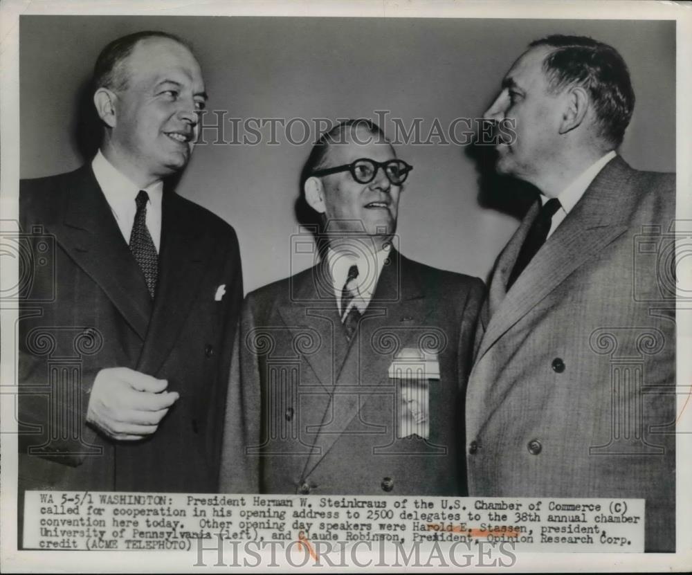 1950 Press Photo Herman W.Steinkraus, Harold E.Stassen, and Claude Robinson - Historic Images