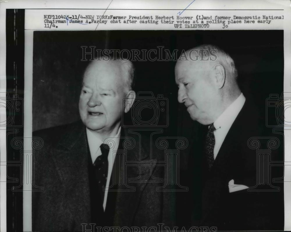 1958 Press Photo Pres.Herbert Hoover &amp;James A. Farley, Democratic Natl.Chairman - Historic Images