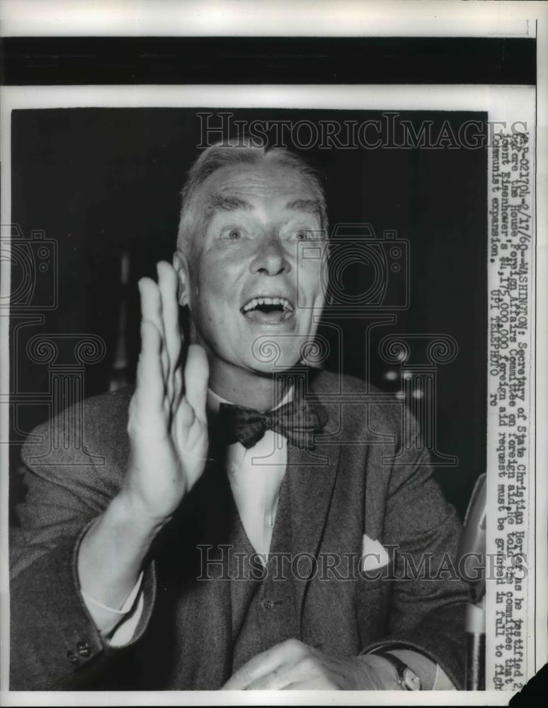 1960 Press Photo Secy of State Christian Herter at FZoreign Affairs Committee - Historic Images