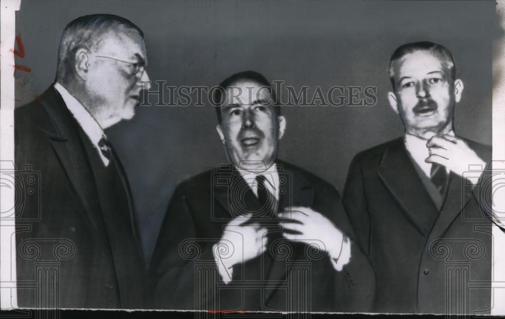 1955 Press Photo John Foster Dulles meet French Foreign Minister Antoine Pinay - Historic Images