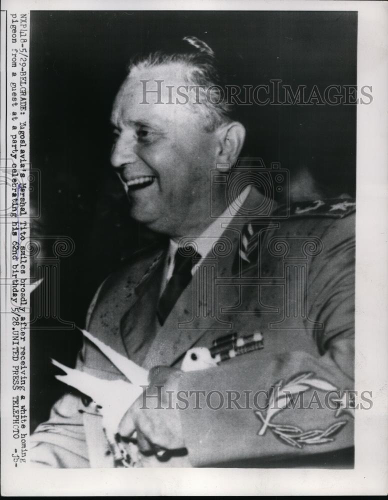 1954 Press Photo Yugoslavias Marshal Tito 62nd Birthday in Belgrade - Historic Images