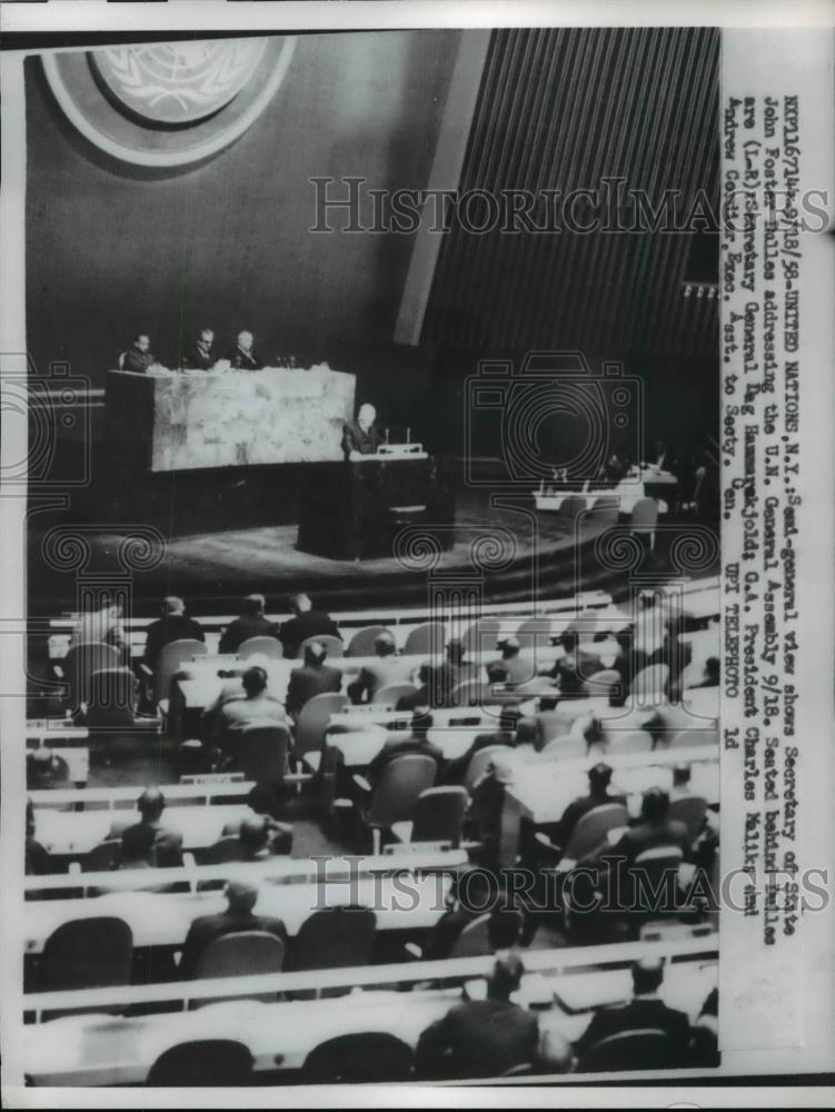 1958 Press Photo United Nations New York, John Foster Dalles Addressing The U.N - Historic Images