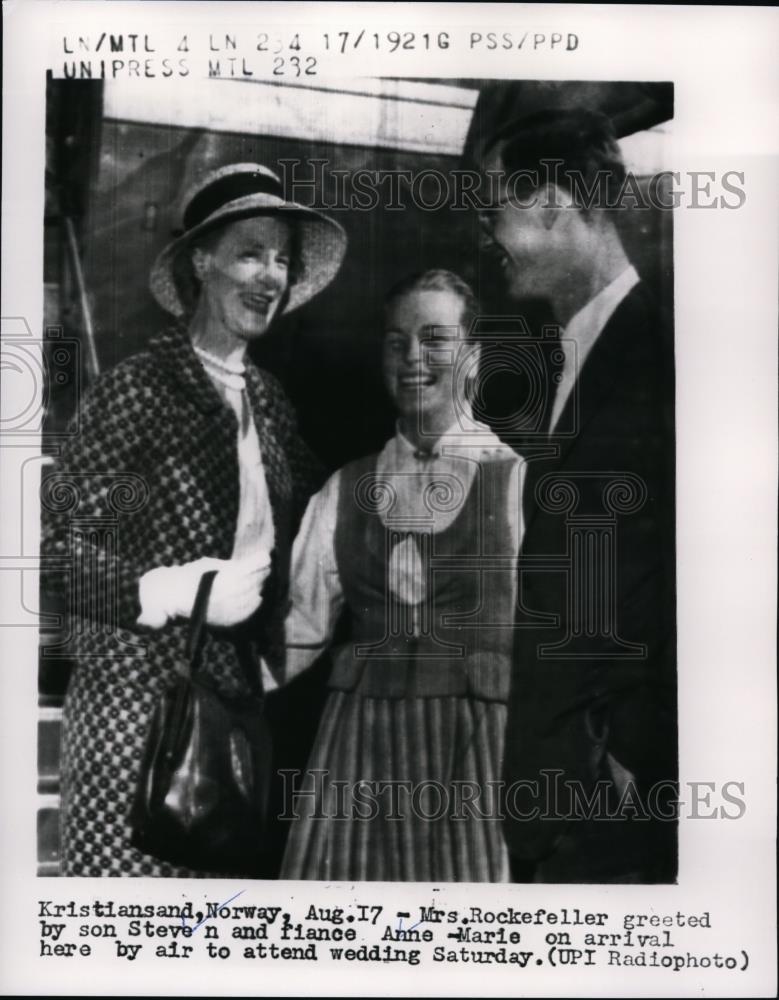 1959 Press Photo Mrs. Rockefeller, Son Steven and Fiance Anne Marie we ...