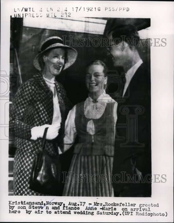1959 Press Photo Mrs. Rockefeller, Son Steven and Fiance Anne Marie we ...