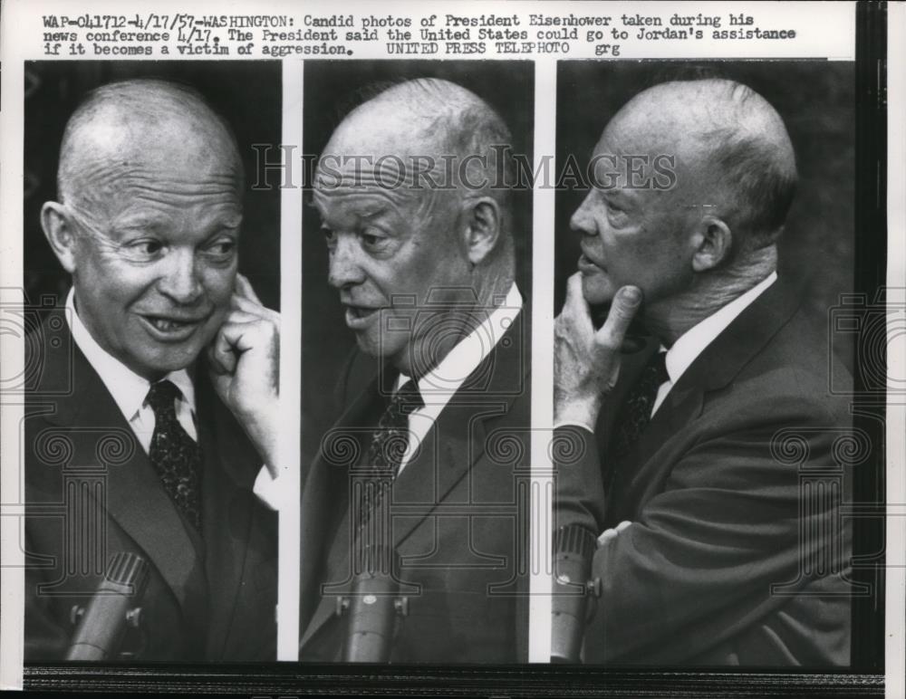 1957 Press Photo President Eisenhower attends Press Conference Washington - Historic Images