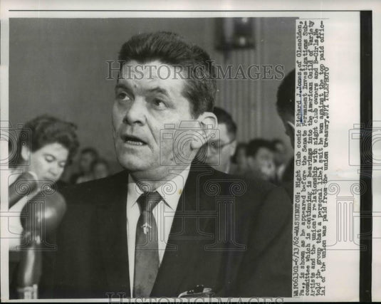 1962 Press Photo Richard J.Jones, Night Club comic appeared at Senate Hearing. - Historic Images