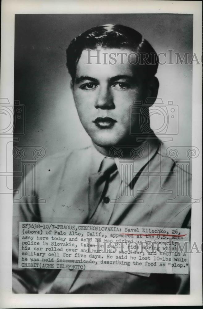 1949 Press Photo Savel Kliachko picked up by police in Slovakia - Historic Images