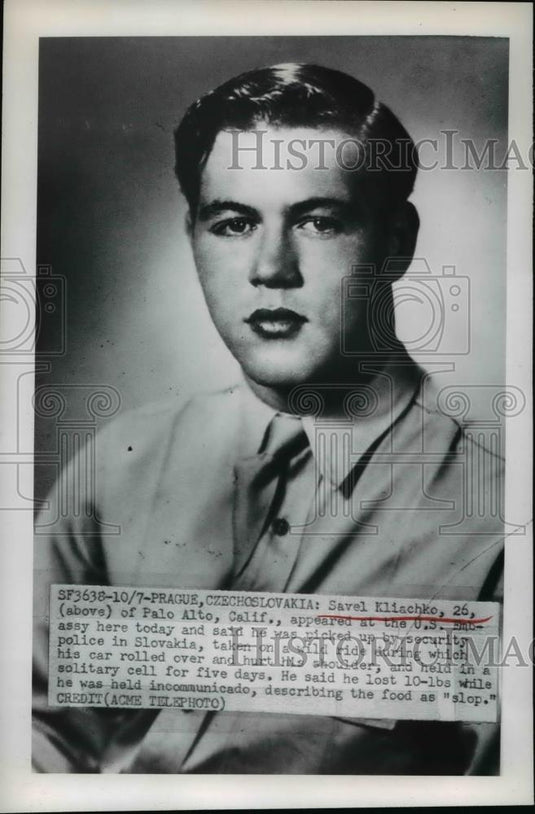 1949 Press Photo Savel Kliachko picked up by police in Slovakia - Historic Images